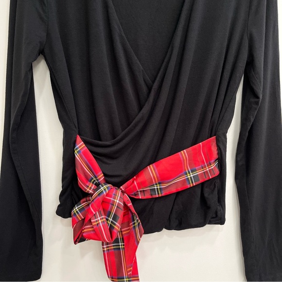 J.Crew Womens Formknit Long Sleeve Wrap Tartan Plaid Top Black Size Small BM345 - Picture 5 of 10